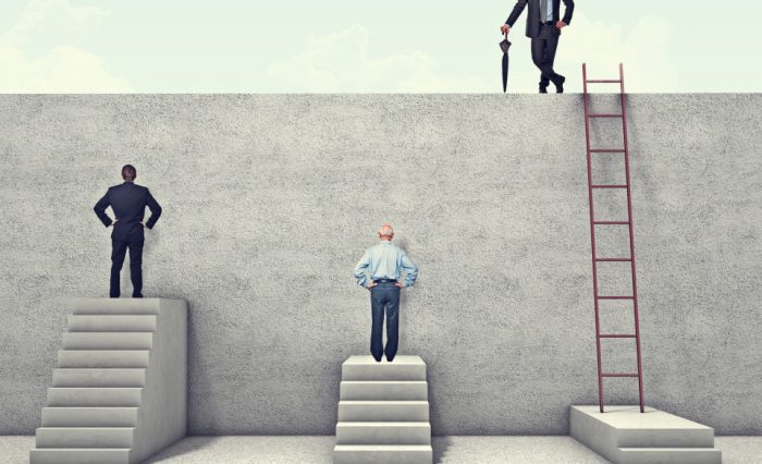 look forward business people and metaphoric obstacle